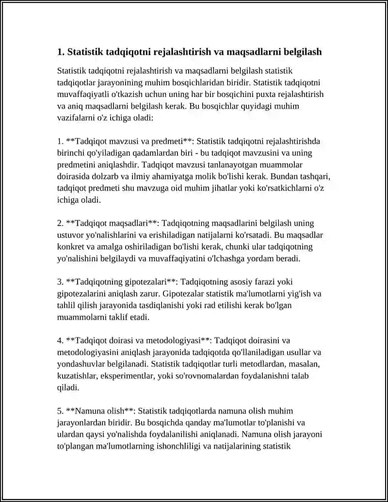 STATISTIK TADQIQOTLARNI TASHKIL ETISH VA UNI BOSQICHLARI 3