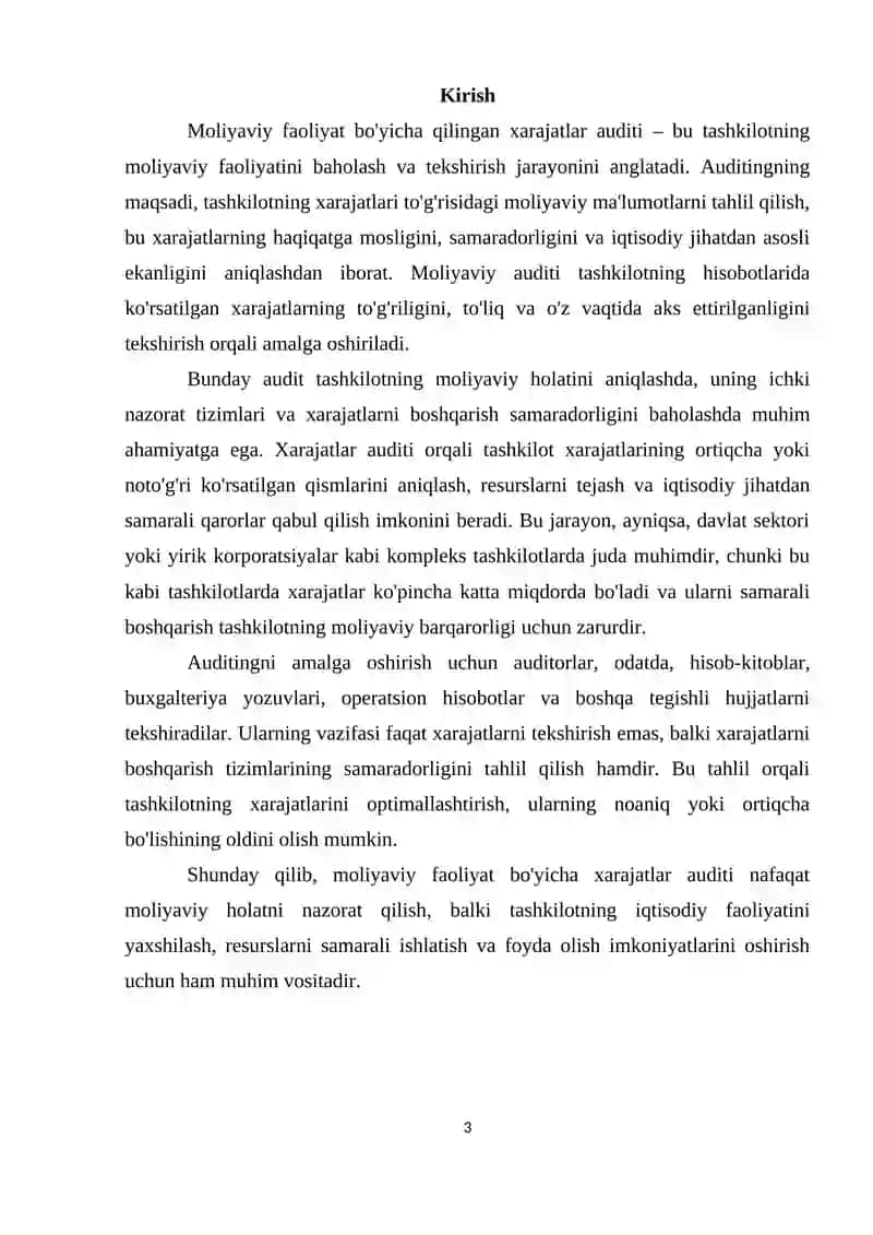 Moliyaviy faoliyat bo'yicha qilingan xarajatlar auditi 3