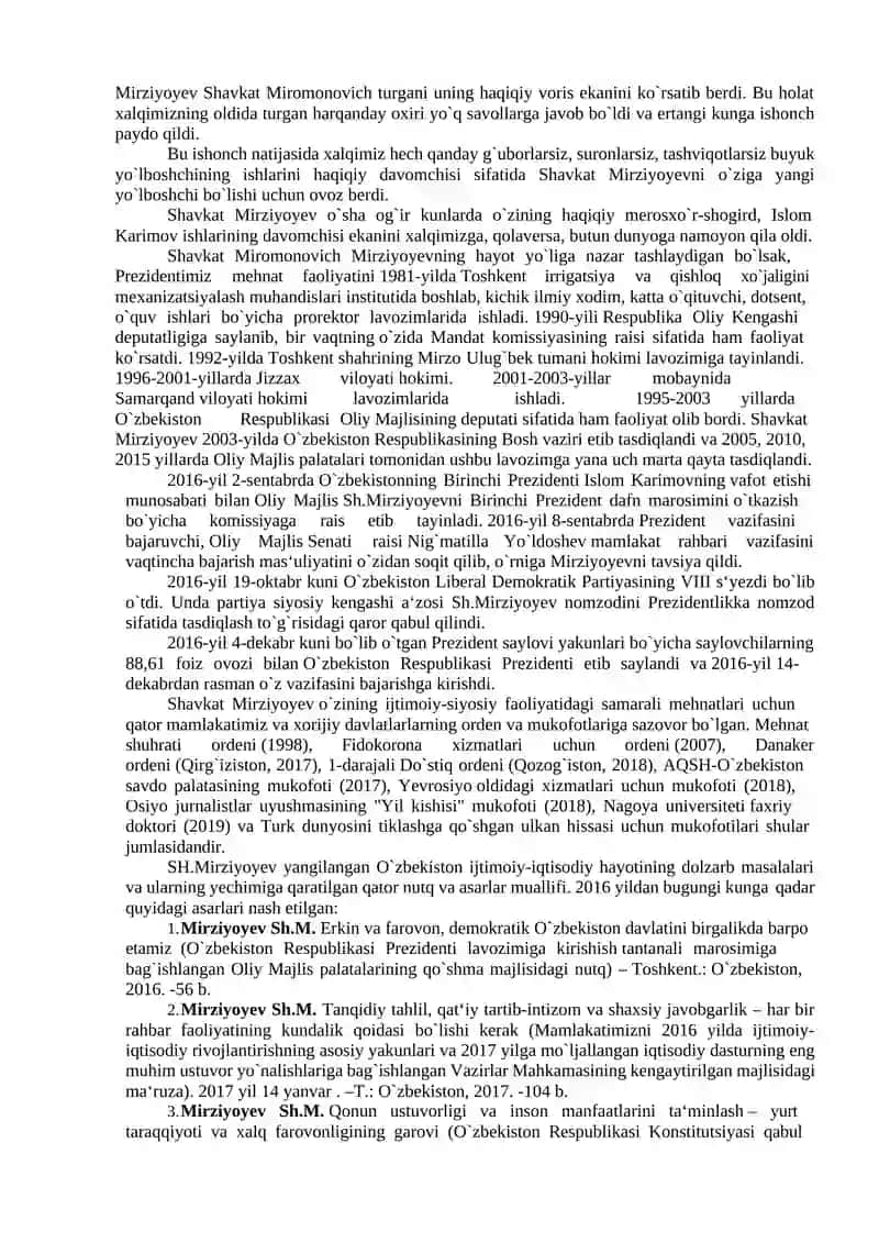 O‘zbekiston Respublikasi Prezidenti SH.M.Mirziyoyev yangi O‘zbekistonning novator rahbari  sifatida. 3