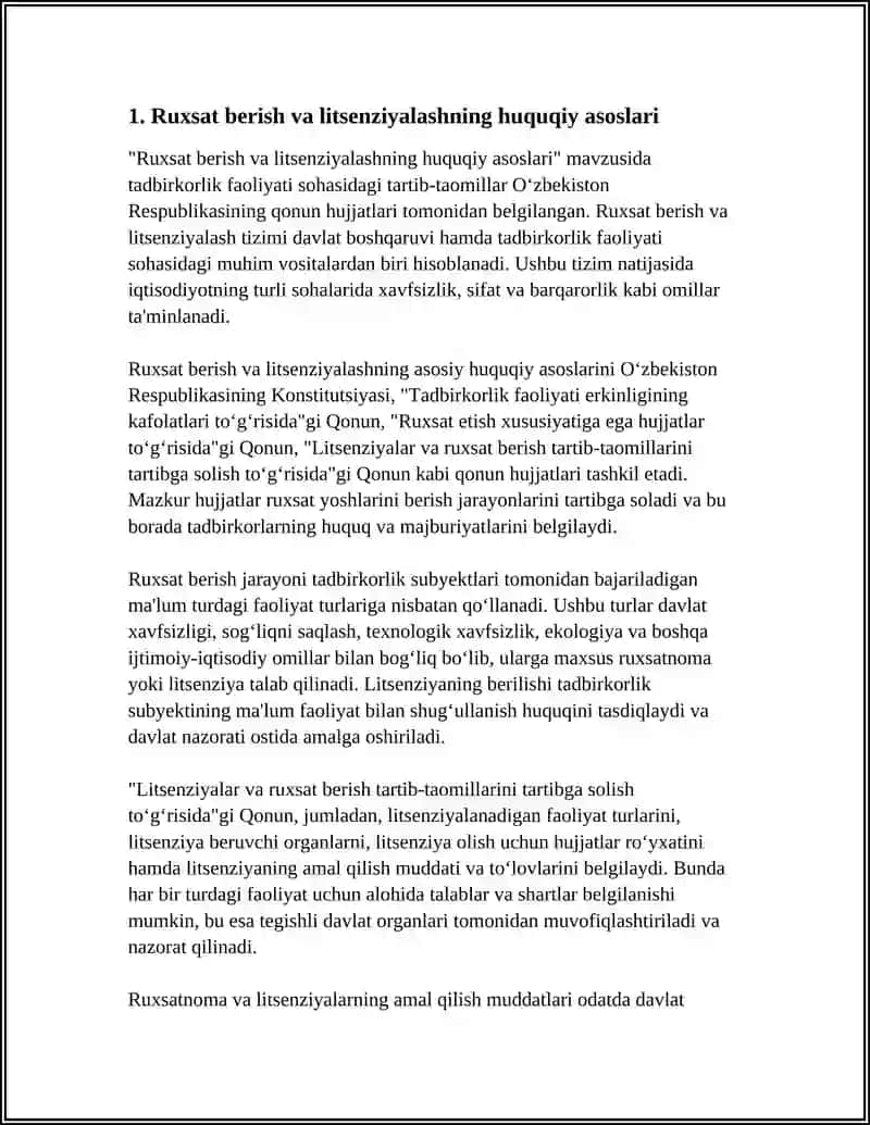 Ruxsat berish va litsenziyalashning huquqiy asoslari 3