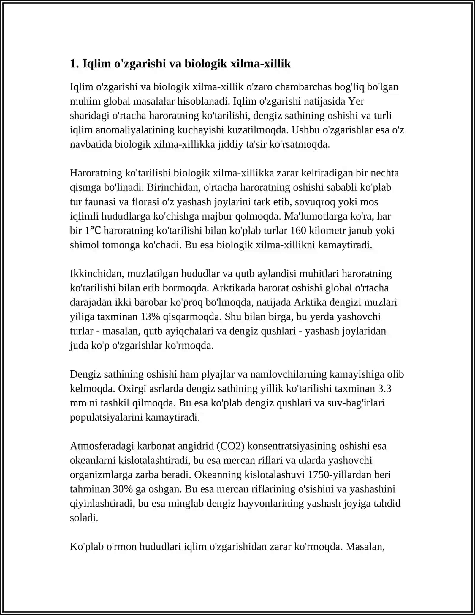 BIOLOGIK XILMA-XILLIKDA IQLIM O'ZGARISHIGA EKOLOGIK MOSLASHUV 3