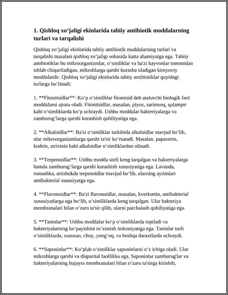 QISHLOQ XO'JALIGI EKINLARIDAN ANTIBYOTIKLAR OLISH BIOTEXNOLOGIYASI 3