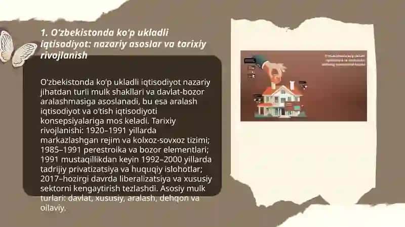Oʻzbekistonda koʻp ukladli iqtisodiyotning va mulkdorlar sinfining shakllanishi 3