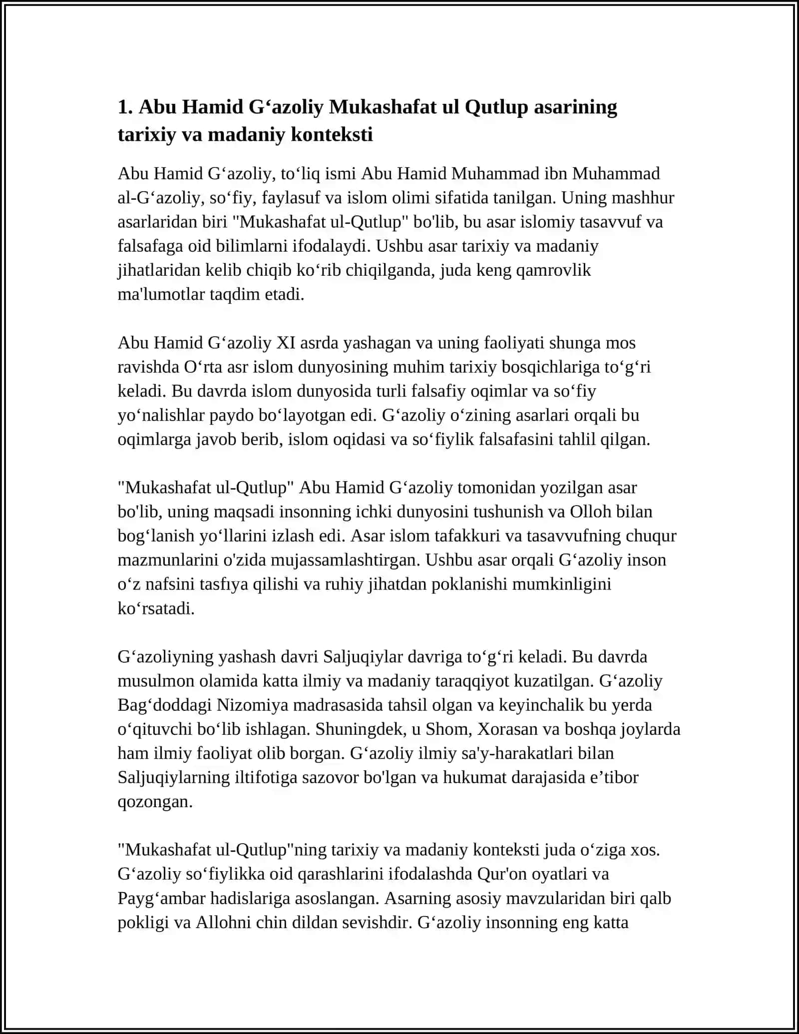 ABU HAMID GʻAZOLIY "MUKASHAFAT UL QUTLUP" 3