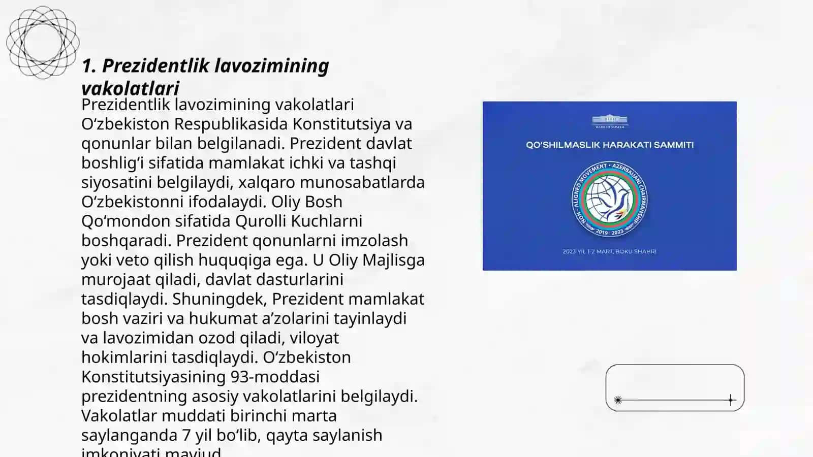 Prezidentlik lavozimining vakolatlari 3