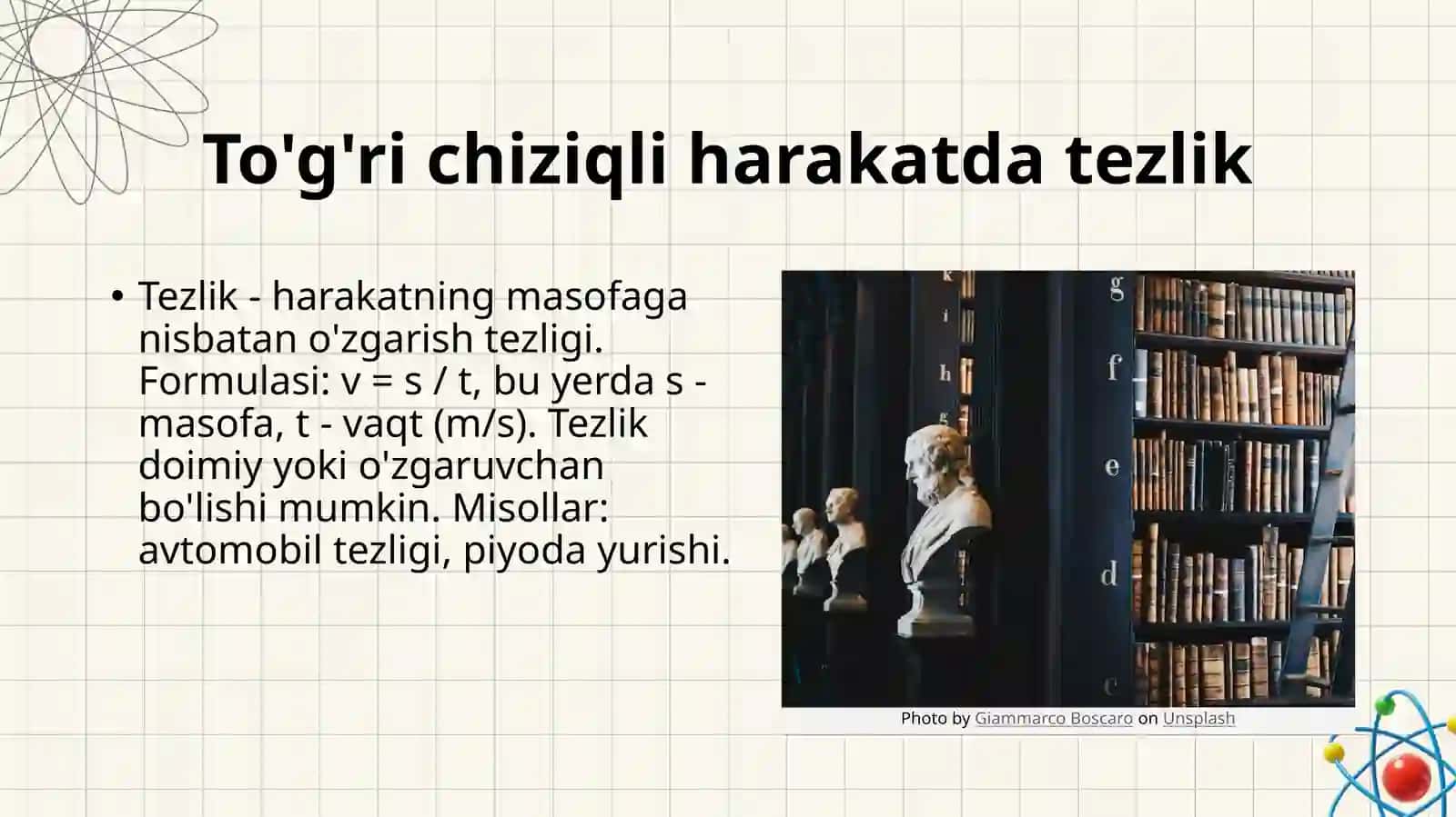 To'g'ri chiziqli harakatda tezlik va tezlanish. Egri chiziqli harakatda tezlik va tezlanish 3