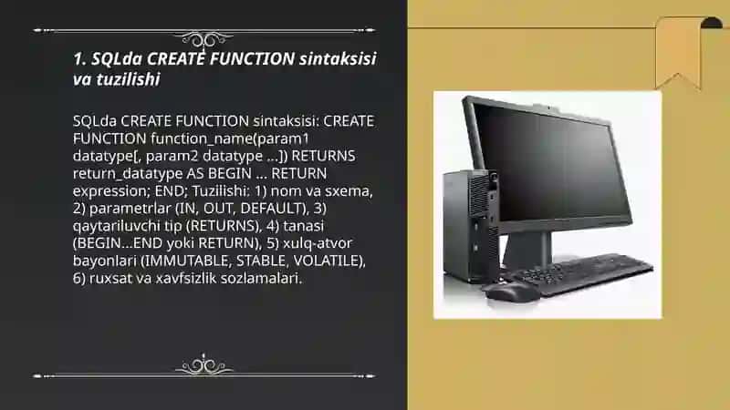 SQLda funksiyalar yaratish va uning vazifalari 3