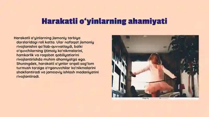 Harakatli o‘yinlarni jismoniy tarbiya darsining tayyorlov va yakuniy qismiga mos holda tanlash hamda tahlil qilish 3