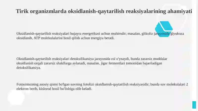 Tirik organizmlarda oksidlanish-qaytarilish reaksiyalari 3