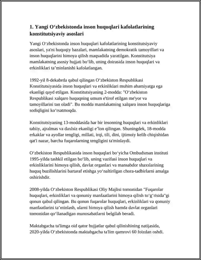 YANGI O‘ZBEKISTONDA INSON HAQ-HUQUQLARI VA ERKINLIKLARI KAFOLATINING YARATILISHI 3