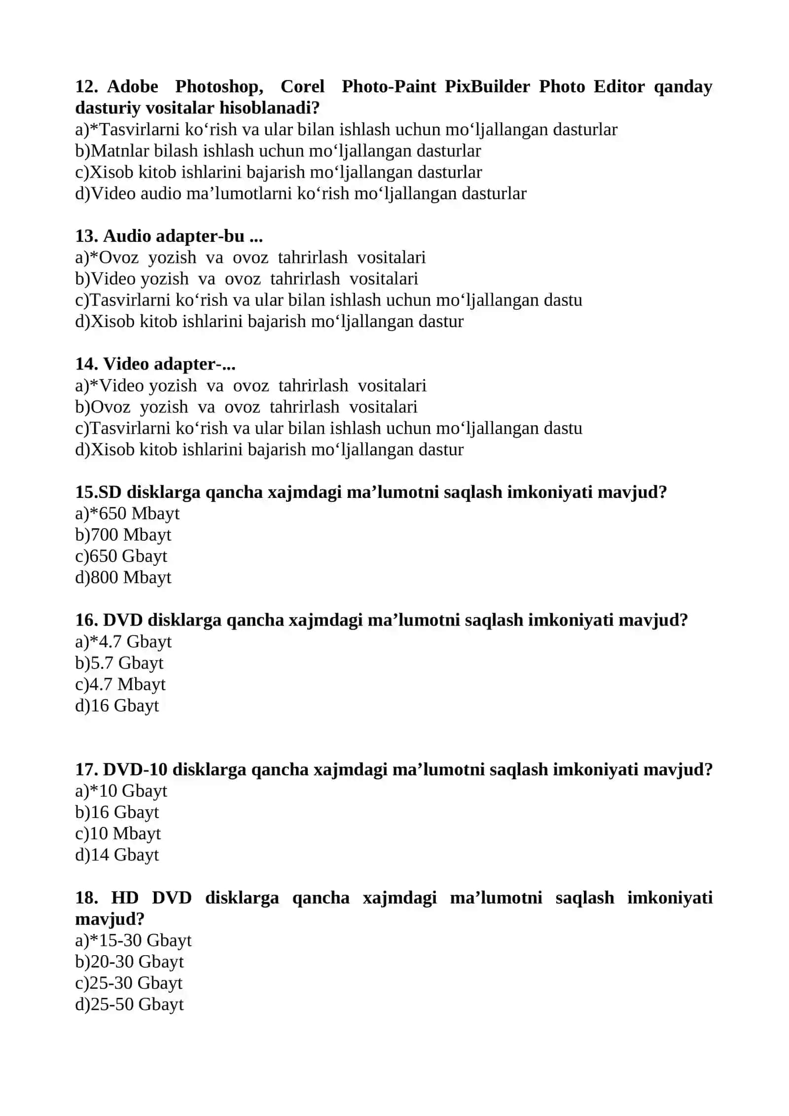 Informatika fanidan test 3