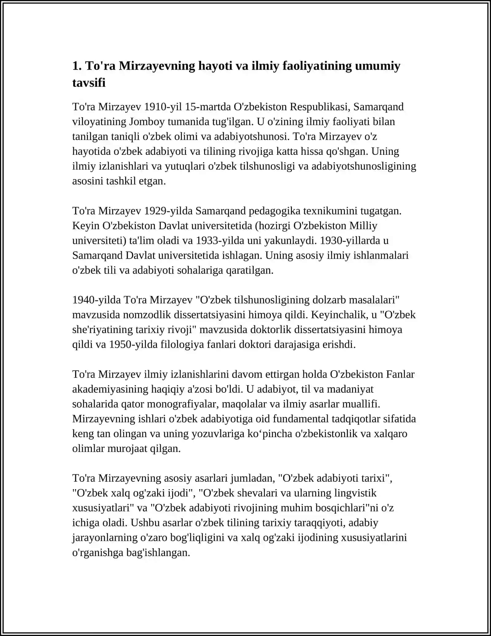 TO'RA MIRZAYEVNING O'ZBEK FOLKLORSHUNOSLIGIGA QO'SHGAN XISSASI 3