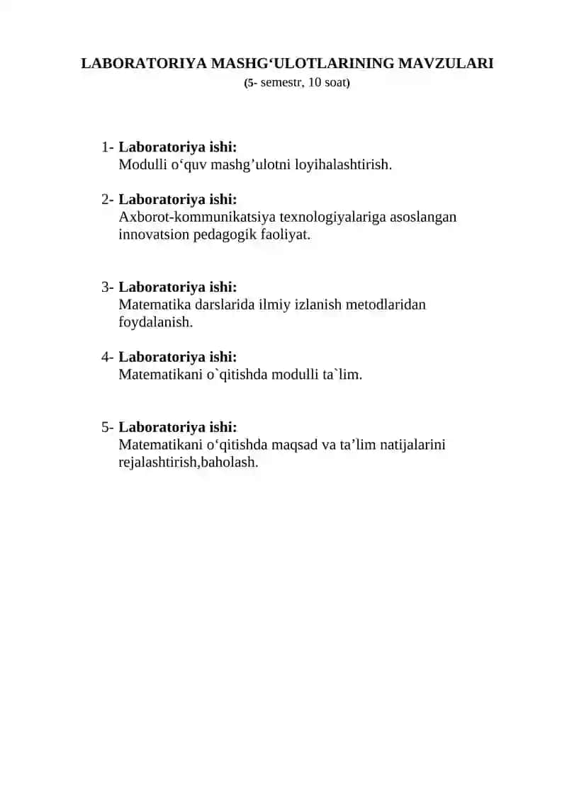 MАTЕMАTIKАNI O‘QITISH TЕХNОLОGIYALАRI VA LOYIHALASH FANIDAN LABORATORIYA MASHG’ULOTLARI 3