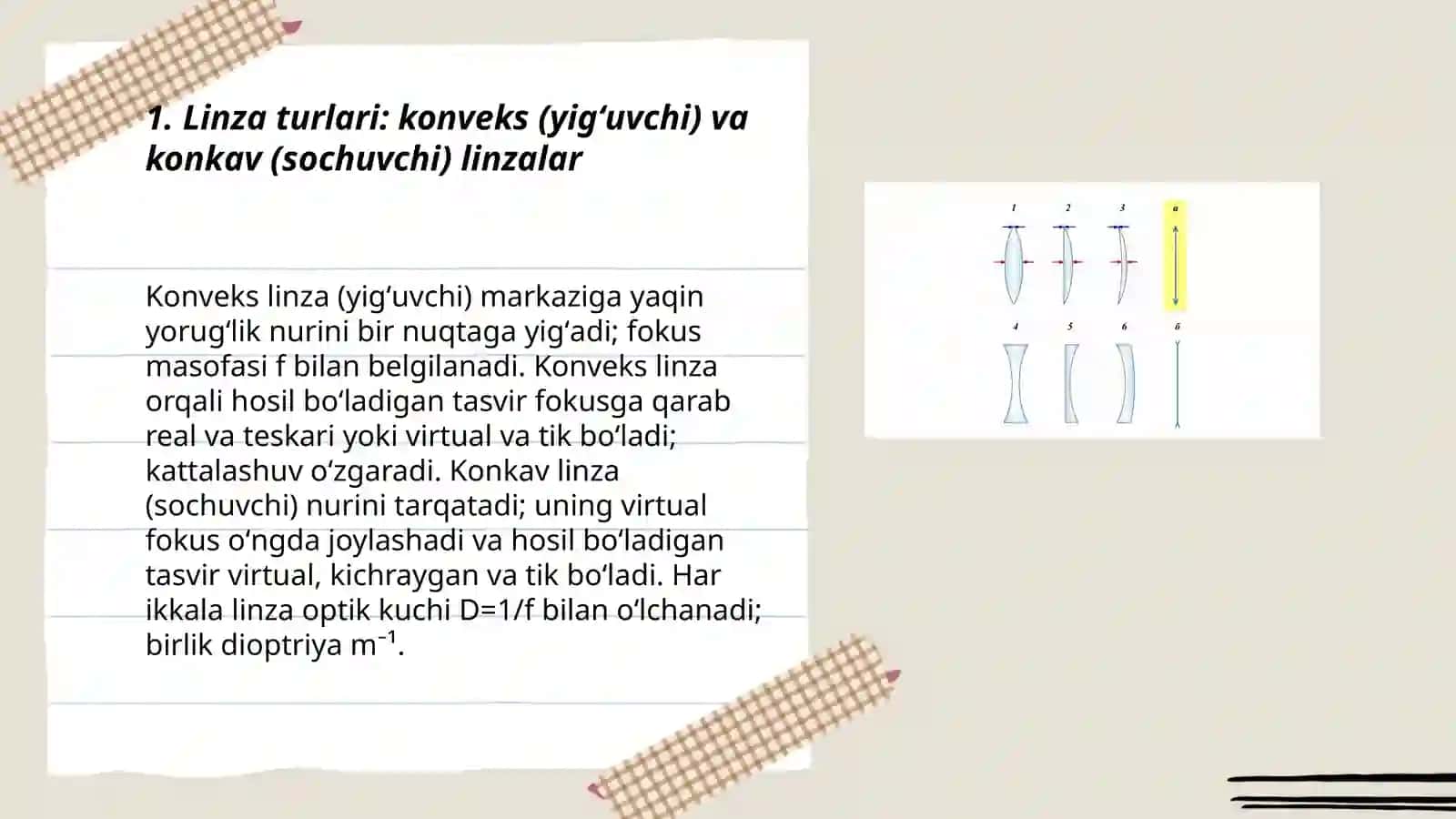 Linzalar va yearning turlari. Linzada tasvir yasash 3