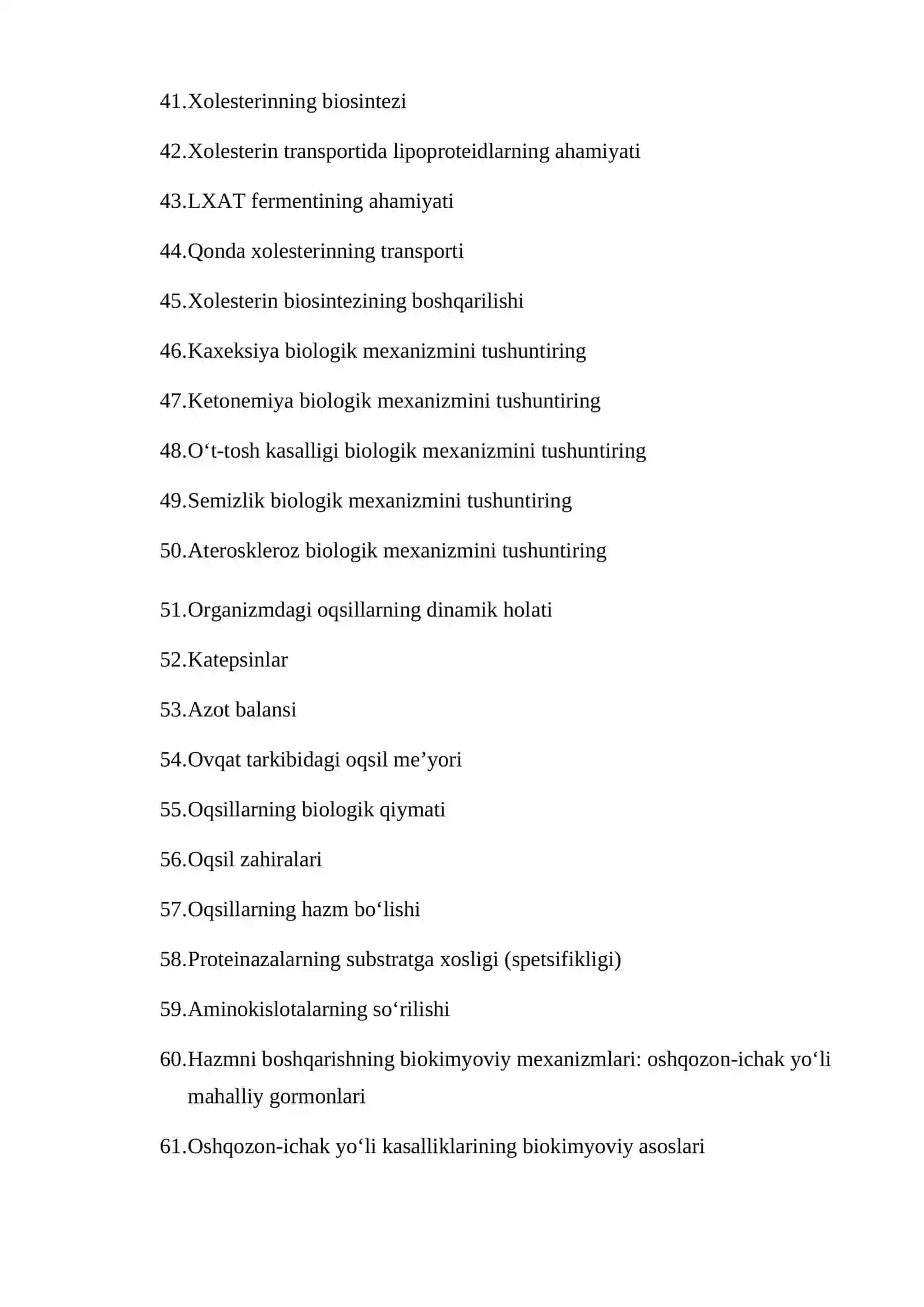 ORALIQ NAZORAT SAVOLLARI BIOKIMYO 3