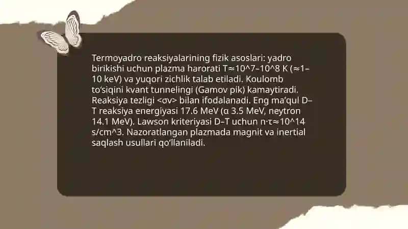 Termoyadro reaksiyalari.Yadro reaktorlari va ularning qoʻllanilishi 3