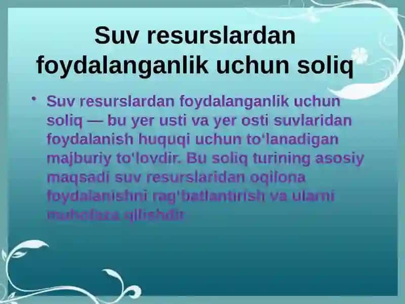 Suv resurslardan foydalanganlik uchun soliq 3
