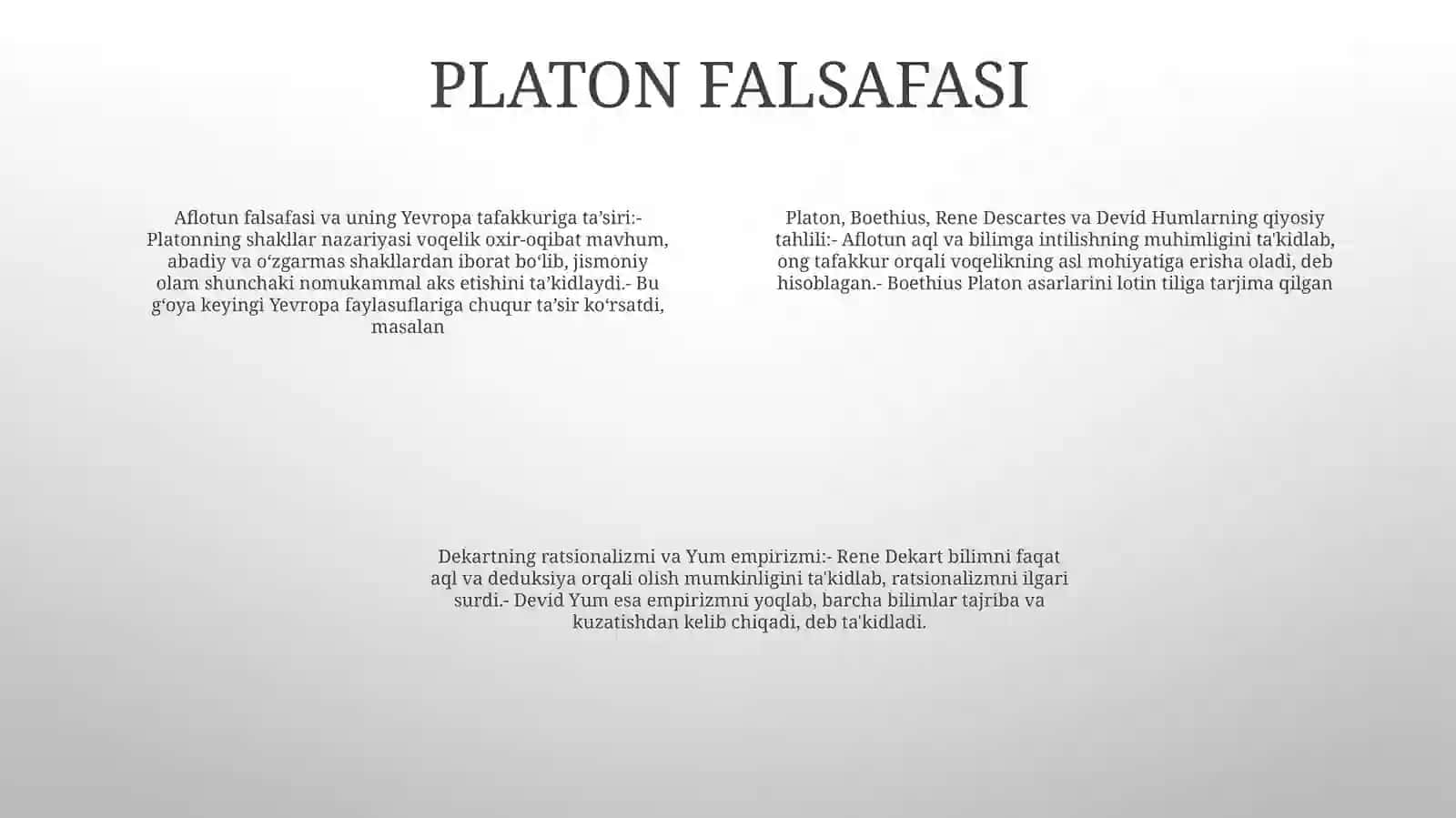 Yevropa Mutafakkirlari Platon, Boesiy, R.Dekart, D.Yumning, Falsafaga Oid Qarashlarini Qiyosiy Tahlili 3