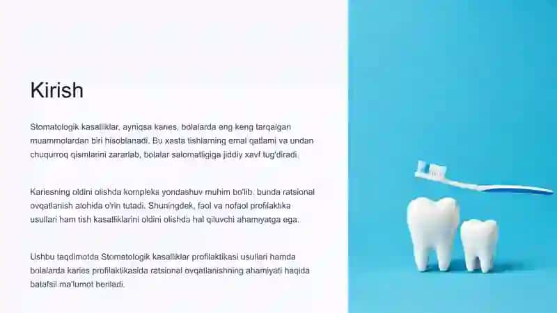 Stomatologik kasalliklar profilaktikasi va ratsional ovqatlanish 3
