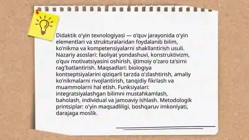 Biologiyani o'qitishda didaktik o'yin texnologiyasi 3