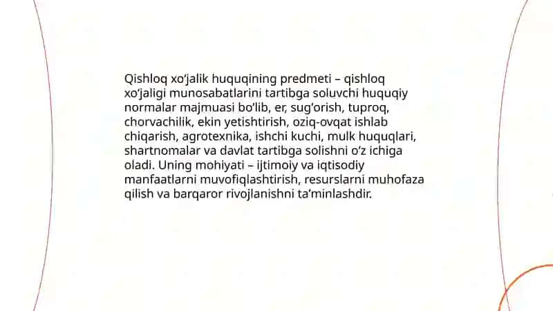 Qishloq xoʻjalik huquqining predmeti 3