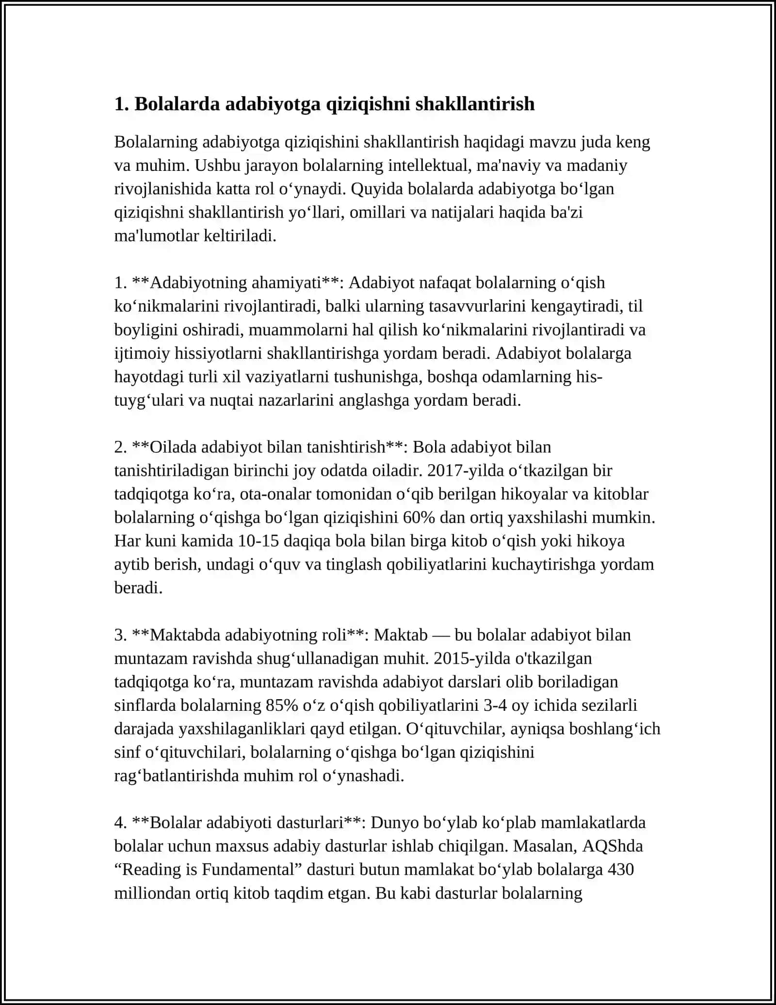 BOLALARNI BADIIY ADABIYOT BILAN TANISHTIRISHDA MTT TARBIYACHISI OLDIDA TURGAN VAZIFALAR. BADIIY ADABIYOT BILAN TANISHTIRISH METODLARI 3