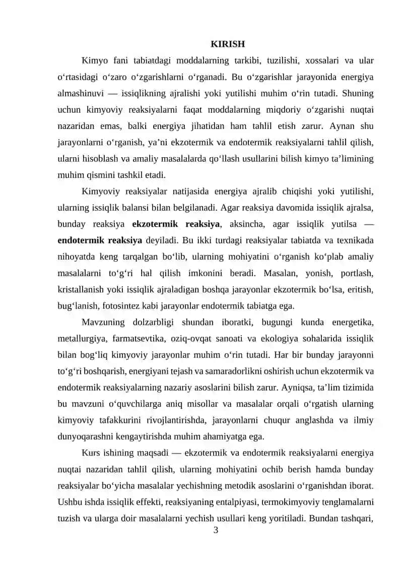 EKZOTERMIK VA ENDOTERMIK REAKSIYALAR BOʻYICHA MASALALAR YECHISH USULLARI 3