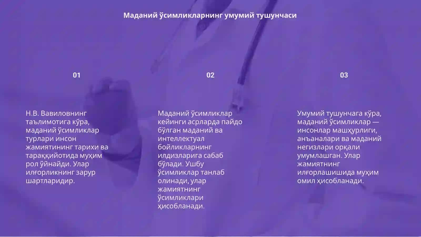 Маданий ўсимликларнинг келиб чиқиш марказлари ҳақидаги Н.В. Вавиловнинг таълимоти 3