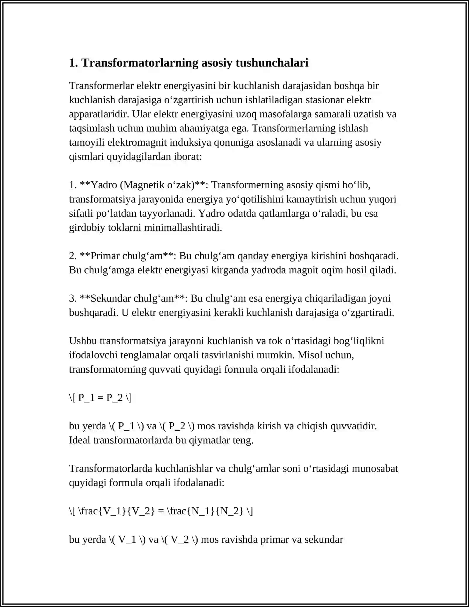Transformatorlarning asosiy tushunchalari 3