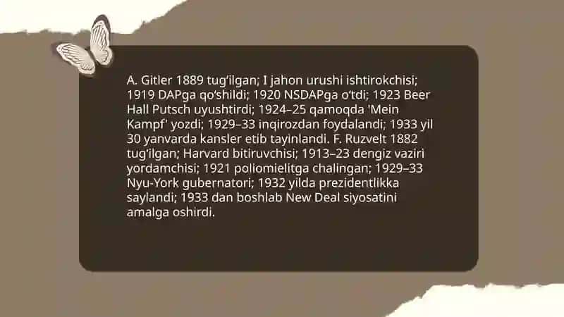 A. Gitler va F. Ruzveltning siyosiy hayotidagi oʻrni 3