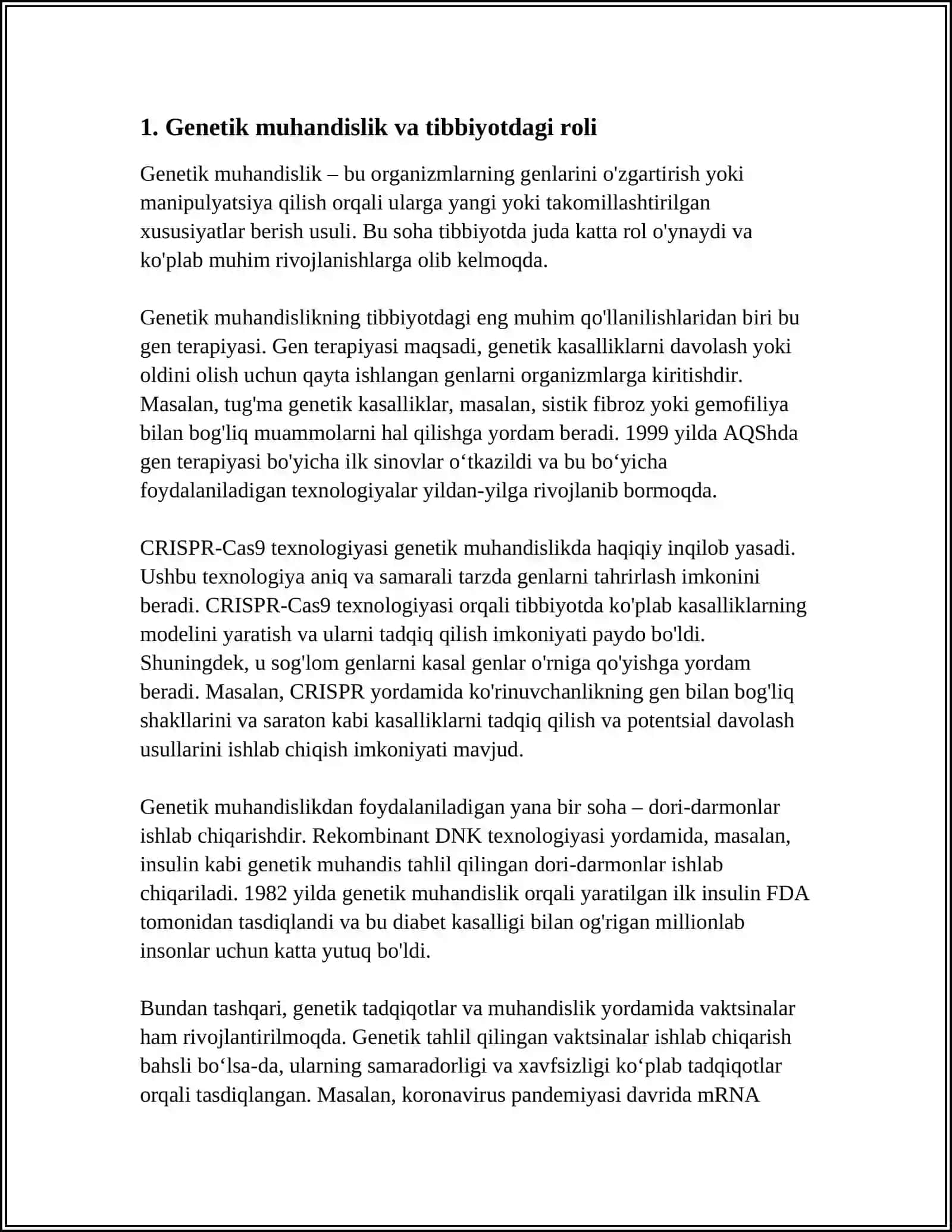 GENETIK INJENERIYANING TIBBIYOTDAGI ROLI.ANTIMUTAGENEZ 3