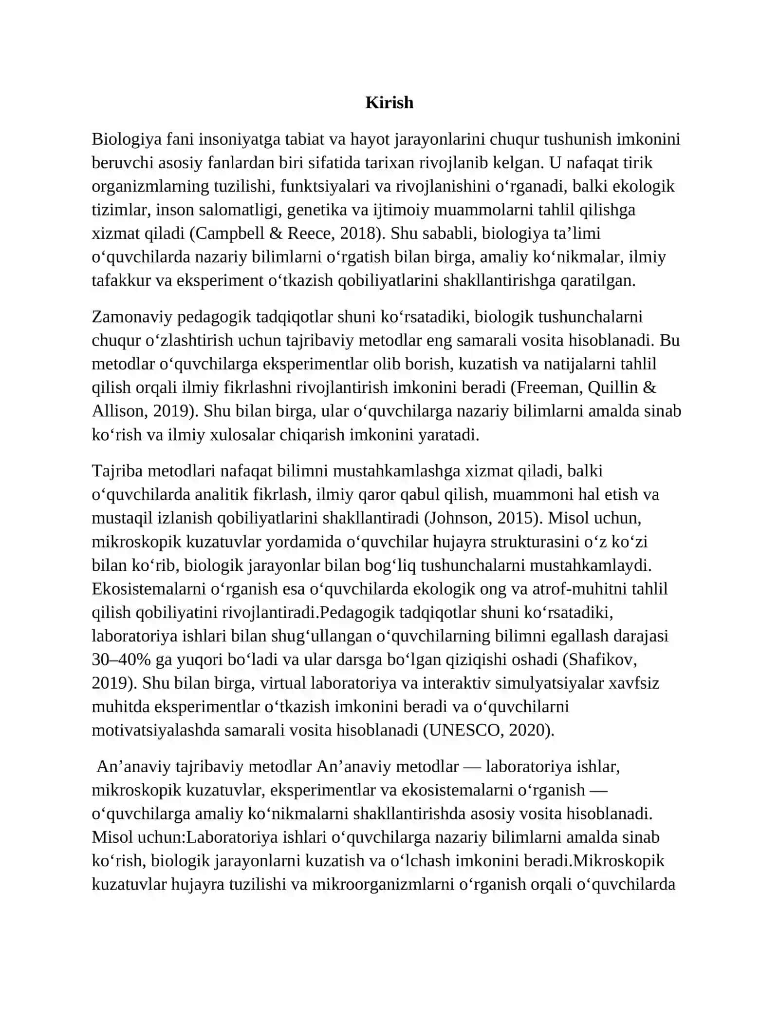 "BİOLOGİYA TALİMİDA TAJRİBAVİY METODLARNİ QO'LLASH" 3