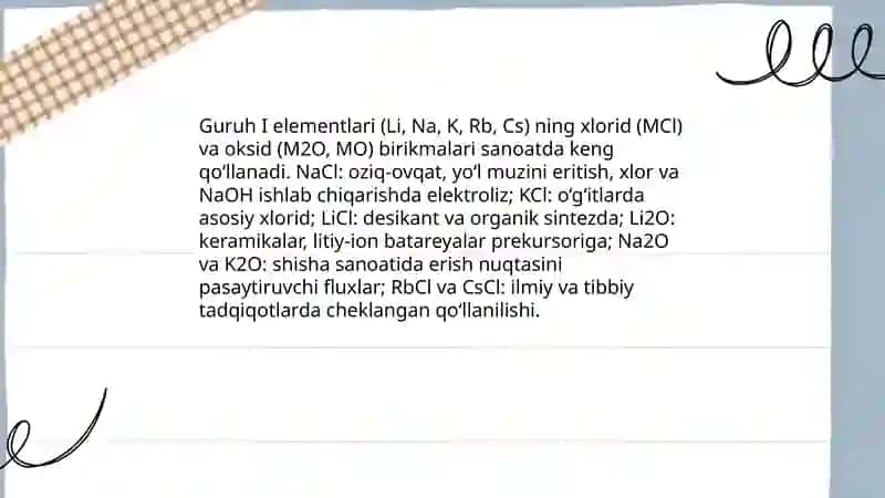 Guruh elementlarining binary birikmalari va sanaotdagi ahamiyati 3