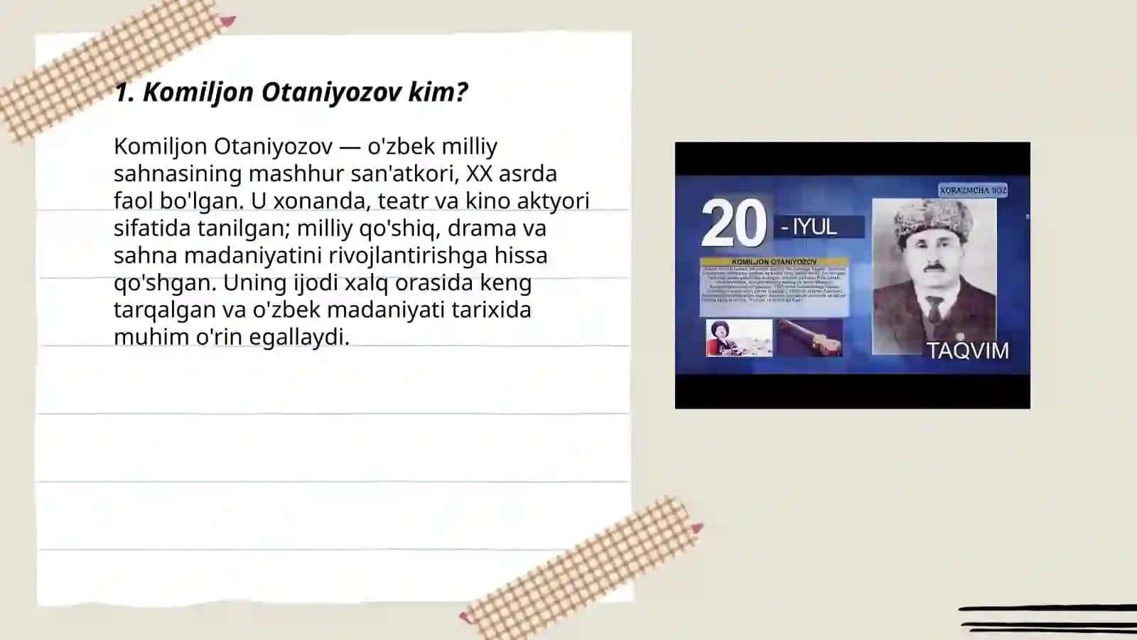 Komiljon Otaniyozov hayoti ijodi haqida taqdimoti 3