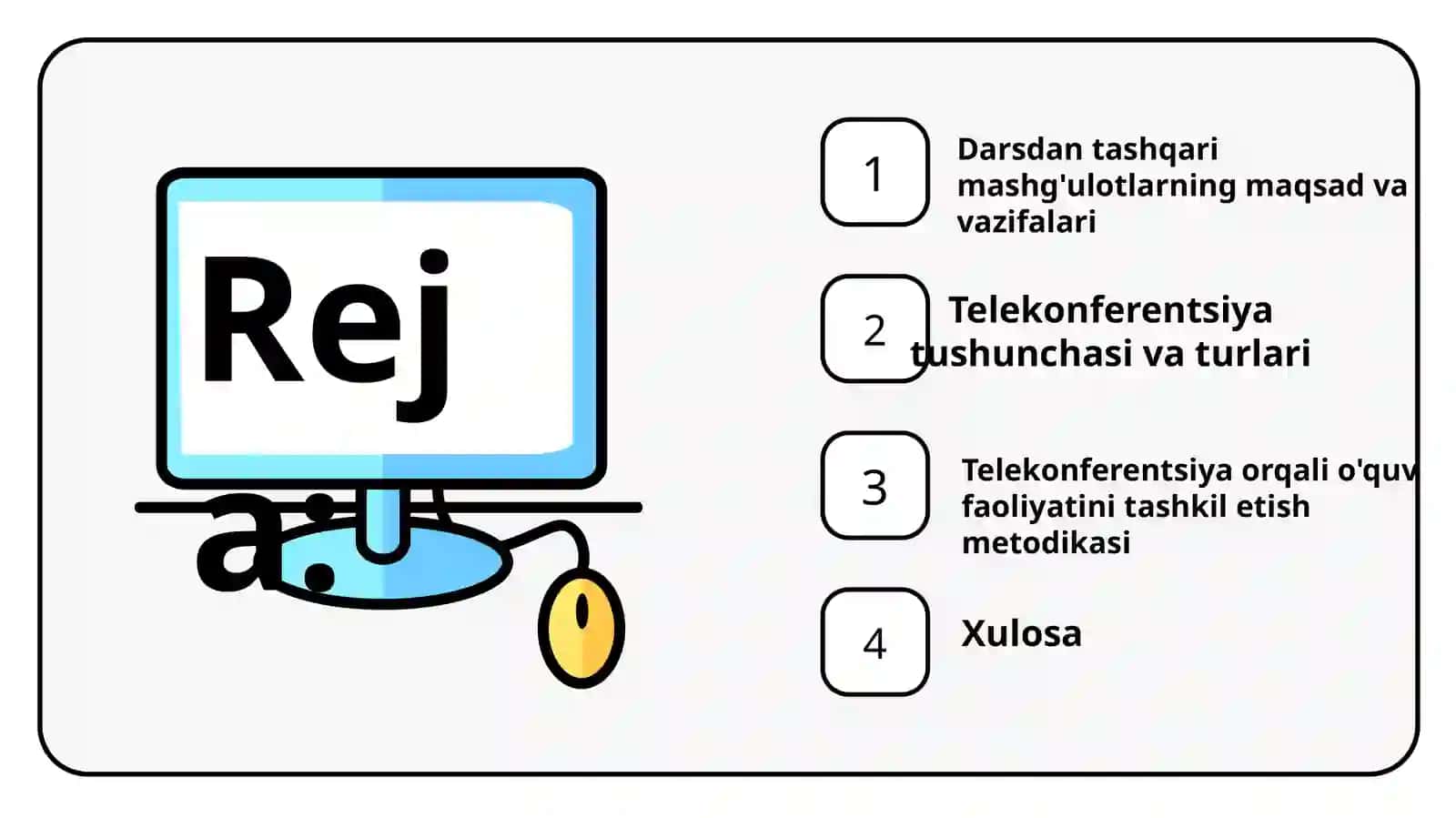 Informatika fanidan darsdan tashqari mashg‘ulotlarni tashkil etish. Telekonferentsiya va undan o‘quv 3