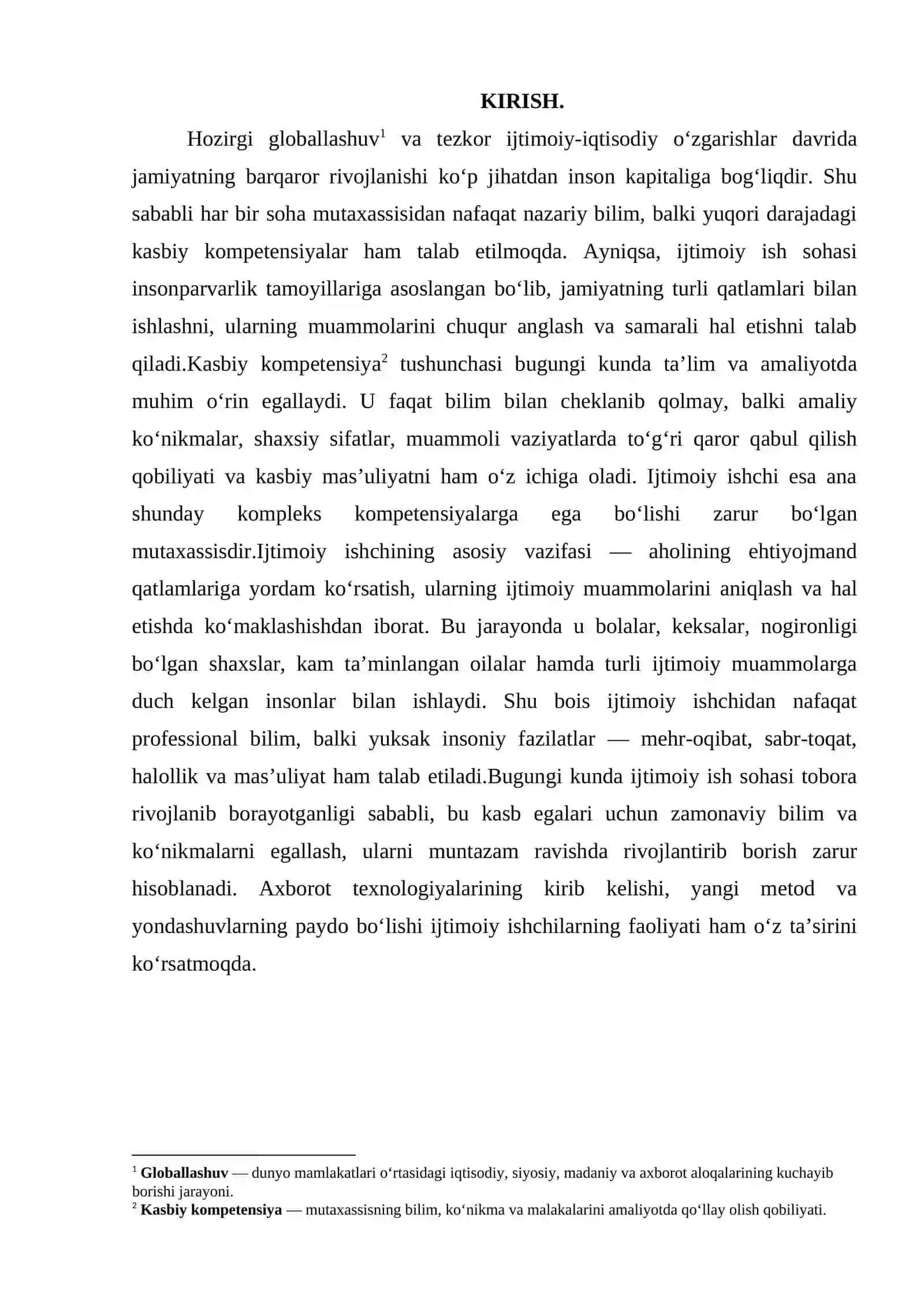 Kasbiy kompetensiyalar; ijtimoiy ishchi uchun zarur ko’nikmalar va ularni  rivojlantirish yo’llari. 3