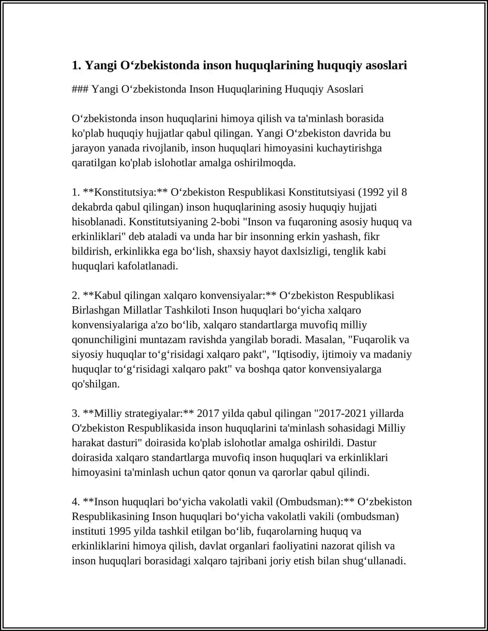 Yangi Oʻzbekistonda Inson Huquqlarining Huquqiy Asoslari 3