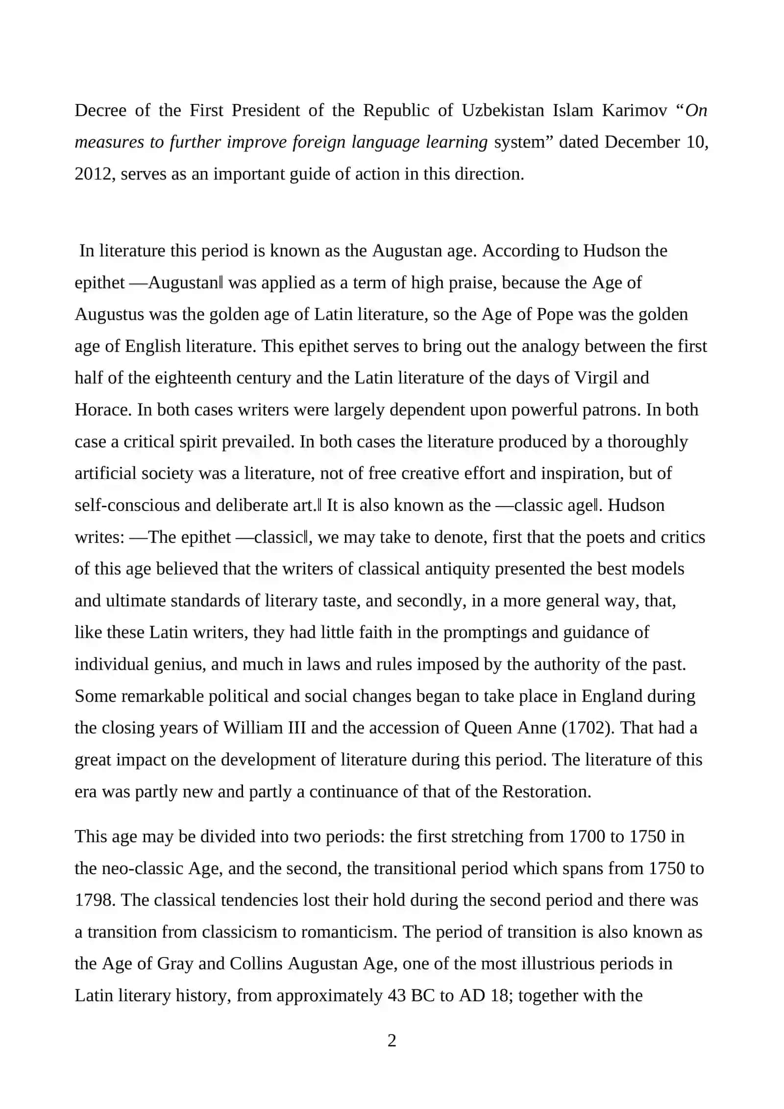 THE ROLE OF THE AUGUSTAN’S AGE IN THE ENGLISH LITERATURE 3