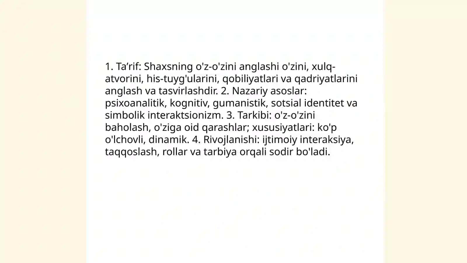 Shaxsning o'z o'zini anglashi va Men konseptsiyasi. Shaxsning sotsial tasavvurlari 3