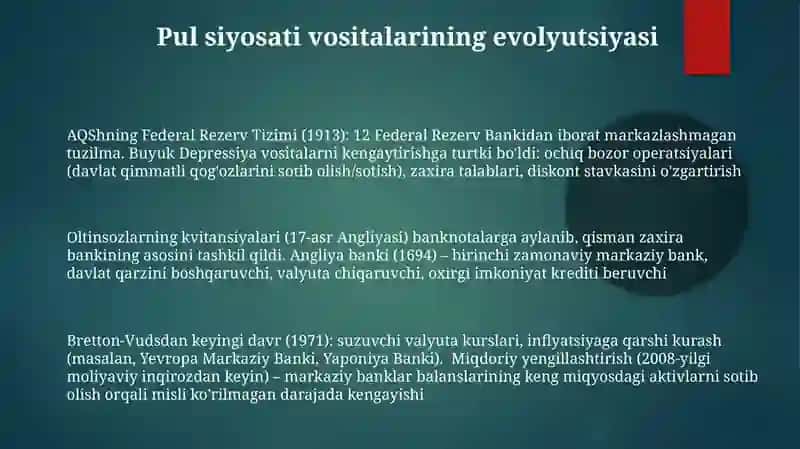 Markaziy Banklarning tarixan paydo bo'lishi shakllanishi va rivojlanishi 3
