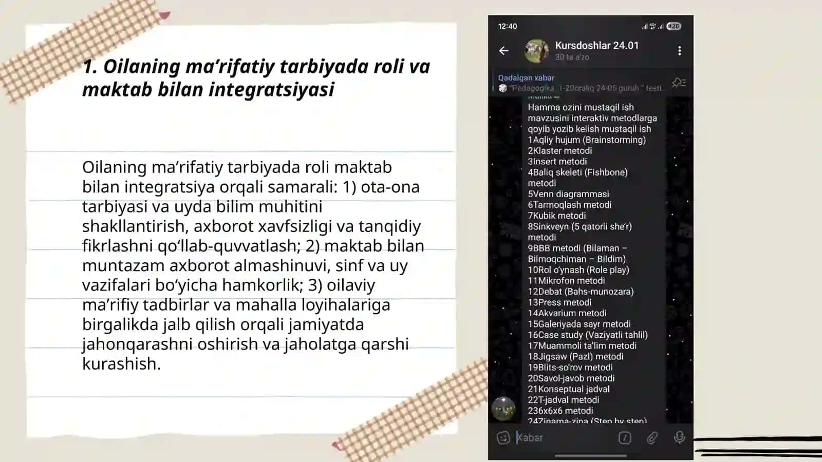 JAHOLATGA QARSHI MAʼRIFAT BILAN KURASHISHDA OILA – MAHALLA – TAʼLIM –NODAVLAT TASHKILOTLARI HAMKORLIGINING USTUVOR YOʻNALISHLARI 3
