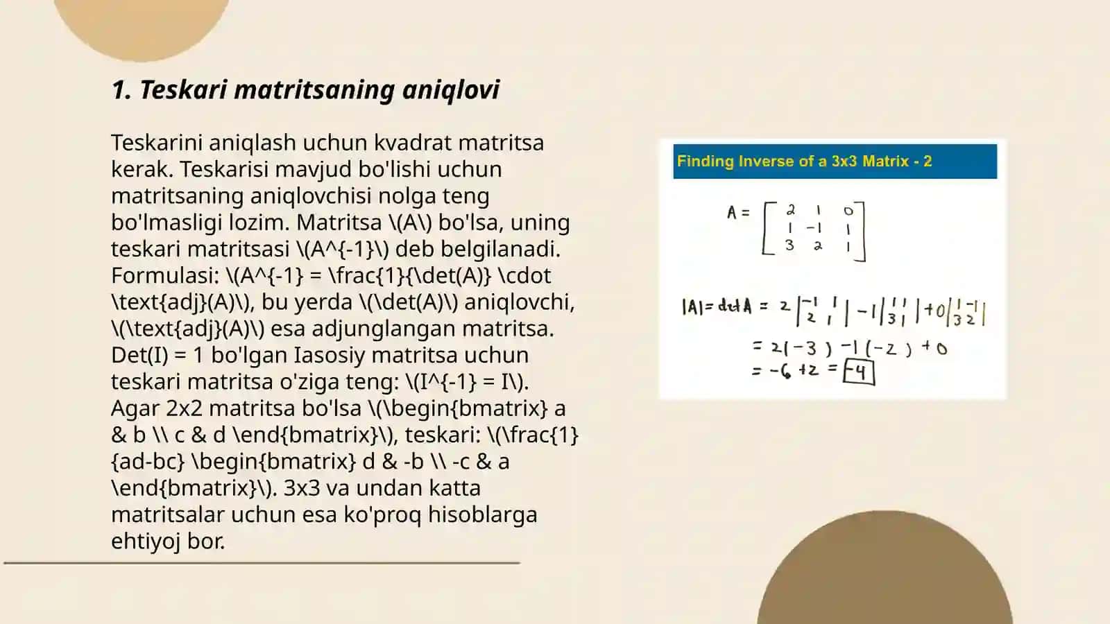 Teskari matritsaning xossalari 3