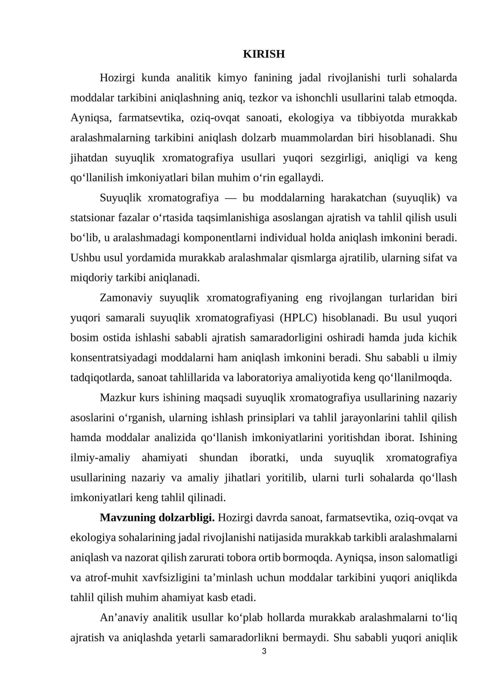 Suyuqlik xromatografiya usullari yordamida moddalar analizi 3