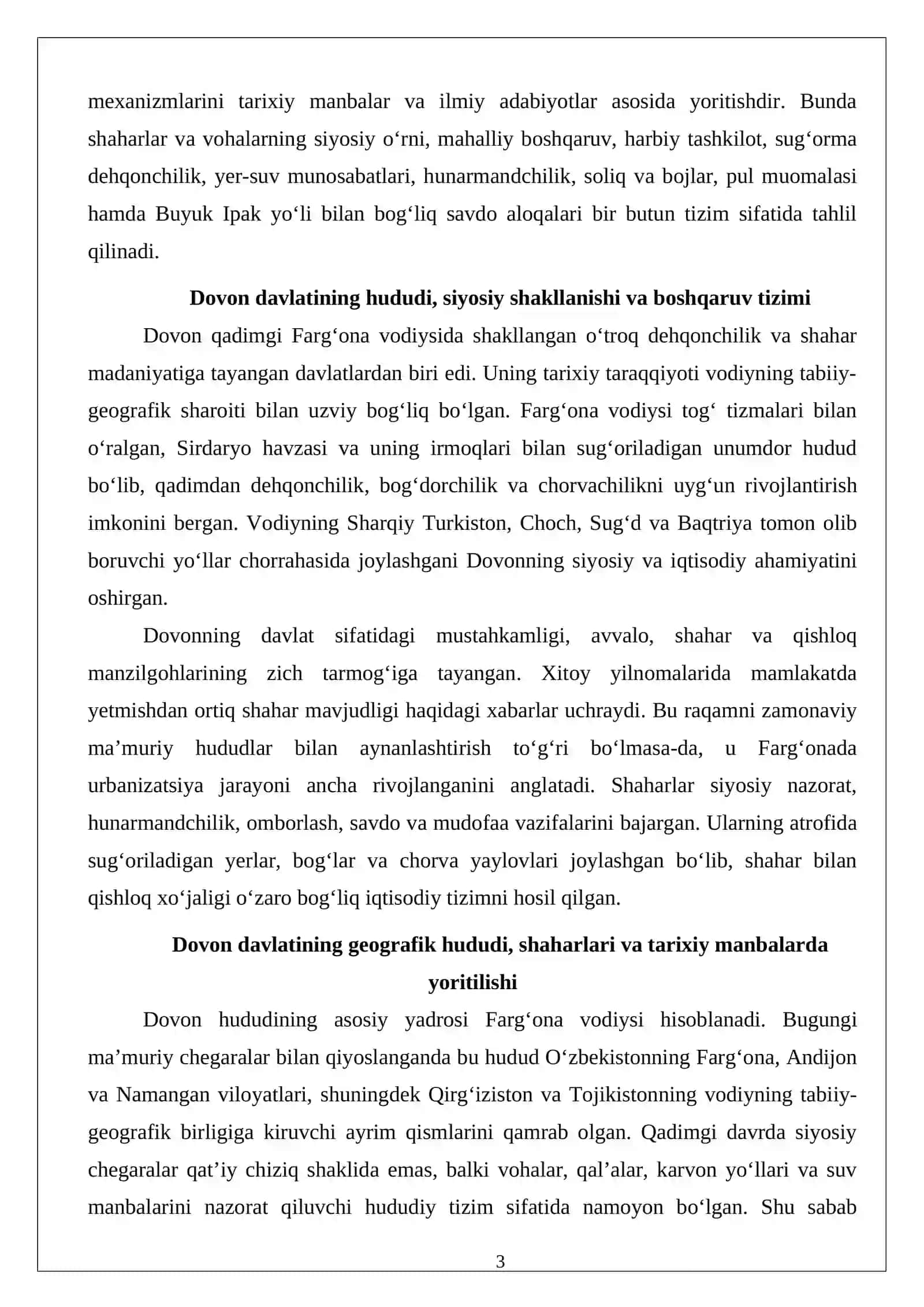 Dovon davlati hududi va boshqaruv tizimi. Kushon davlati (podsholigida) xo‘jalik boshqaruvi 3