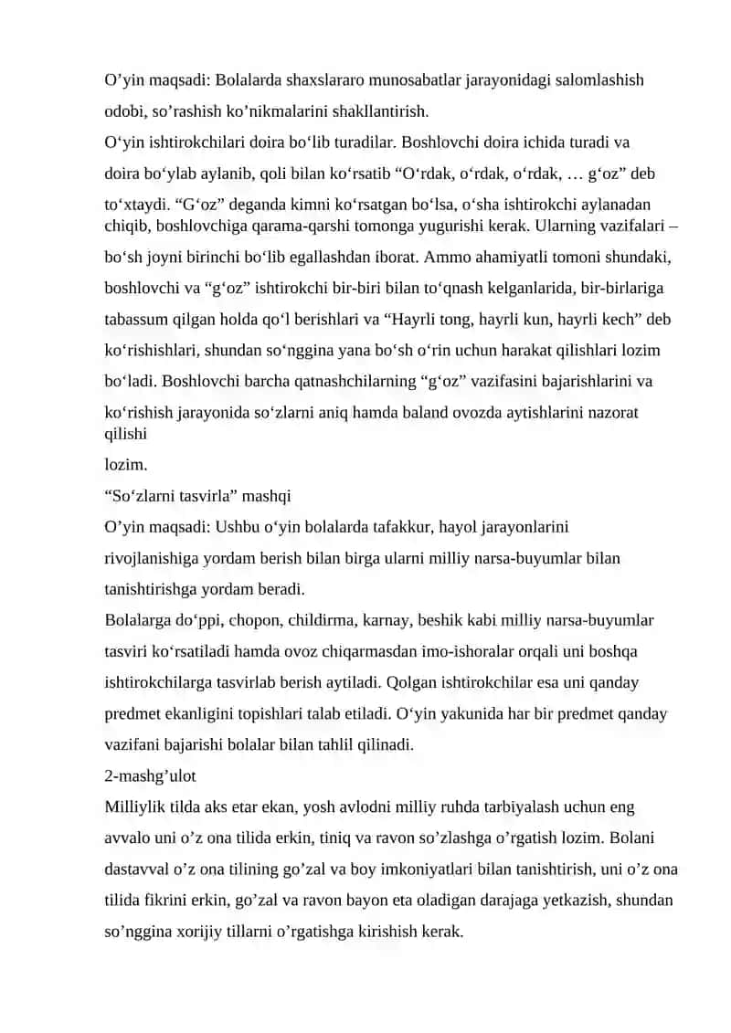 MILLIY O’YINLAR VOSITASIDA MAKTABGACHA YOSHDAGI BOLALARNING MA’NAVIY TASAVVURLARINI SHAKLLANTIRISH 3