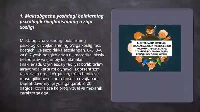 Ilk maktabgacha ta'lim fanidan tayyorlagan taqdimoti 3