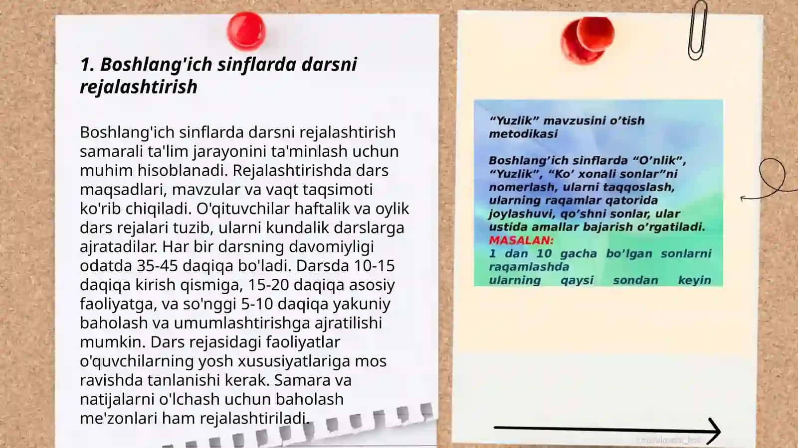 Boshlang'ich sinflarda darsni tashkil qilish,ko'rgazmalilik hamda didaktik materiallardan foydalanish 3