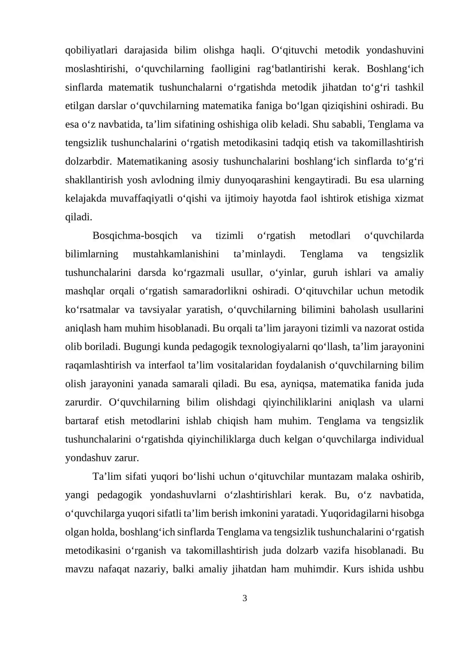 Boshlang‘ich sinflarda Tenglama va tengsizlik tushunchalarini o‘rgatish metodikasi 3