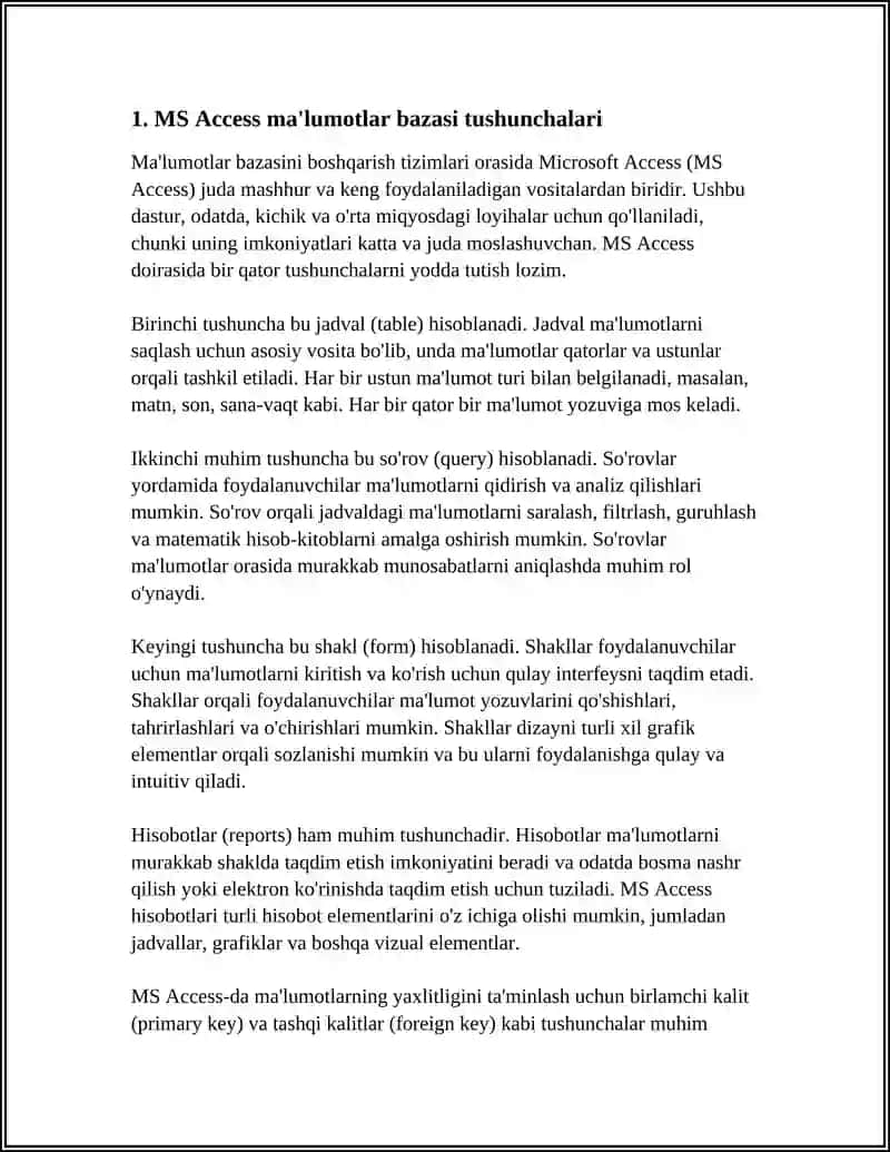 MS ACCESSDA JADVALLARNI O'ZARO BOG'LASH 3