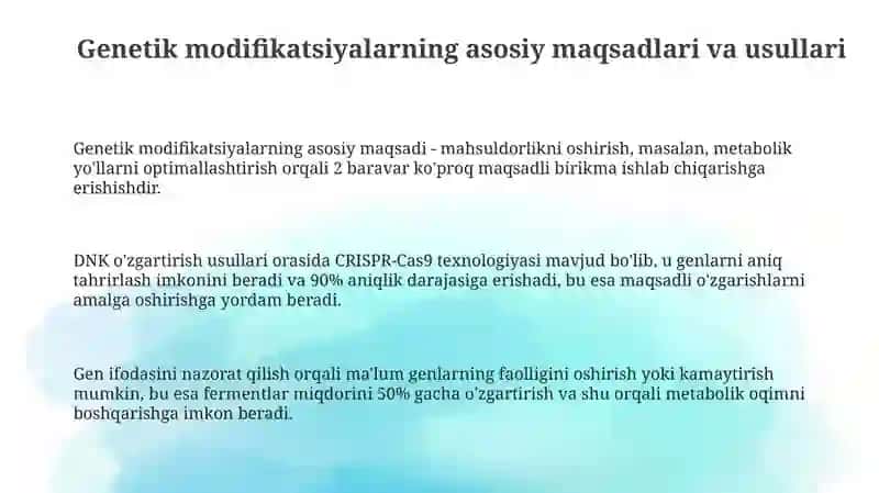 Kislorodli organik birikmalarni olinishi va xossalariga doir ginetik oʻzgarishlarni amalga oshirish 3